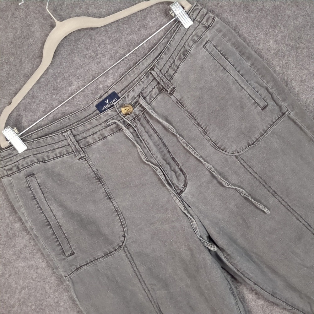 American Eagle Gray Linen Blend Jogger Pants Womens 12 Short Utility Zip Cuff - Picture 1 of 15